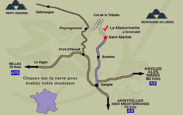 la maisonnette chambre h&ocirc;te cevennes languedoc plan d'acc&egrave;s width=